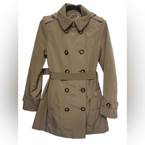 Calvin Klein Double-Breasted Hooded Trench Coat with Wool-Blend Liner